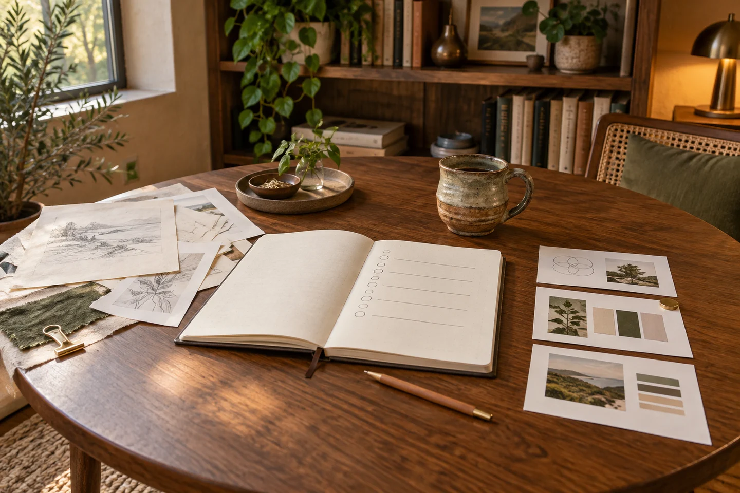 A warm strategy workspace prepared for focused decisions