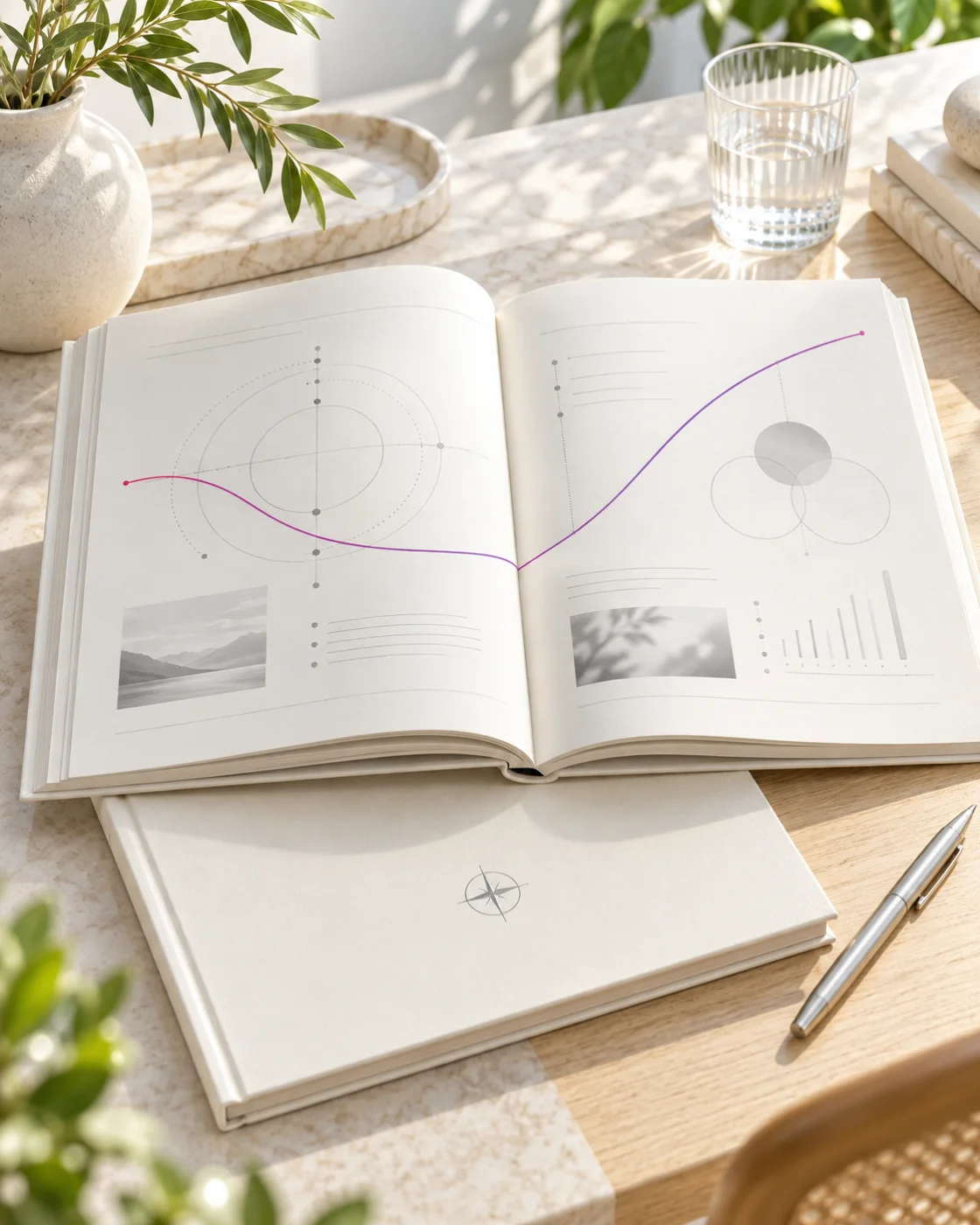 A personalized founder operating blueprint open on a bright desk
