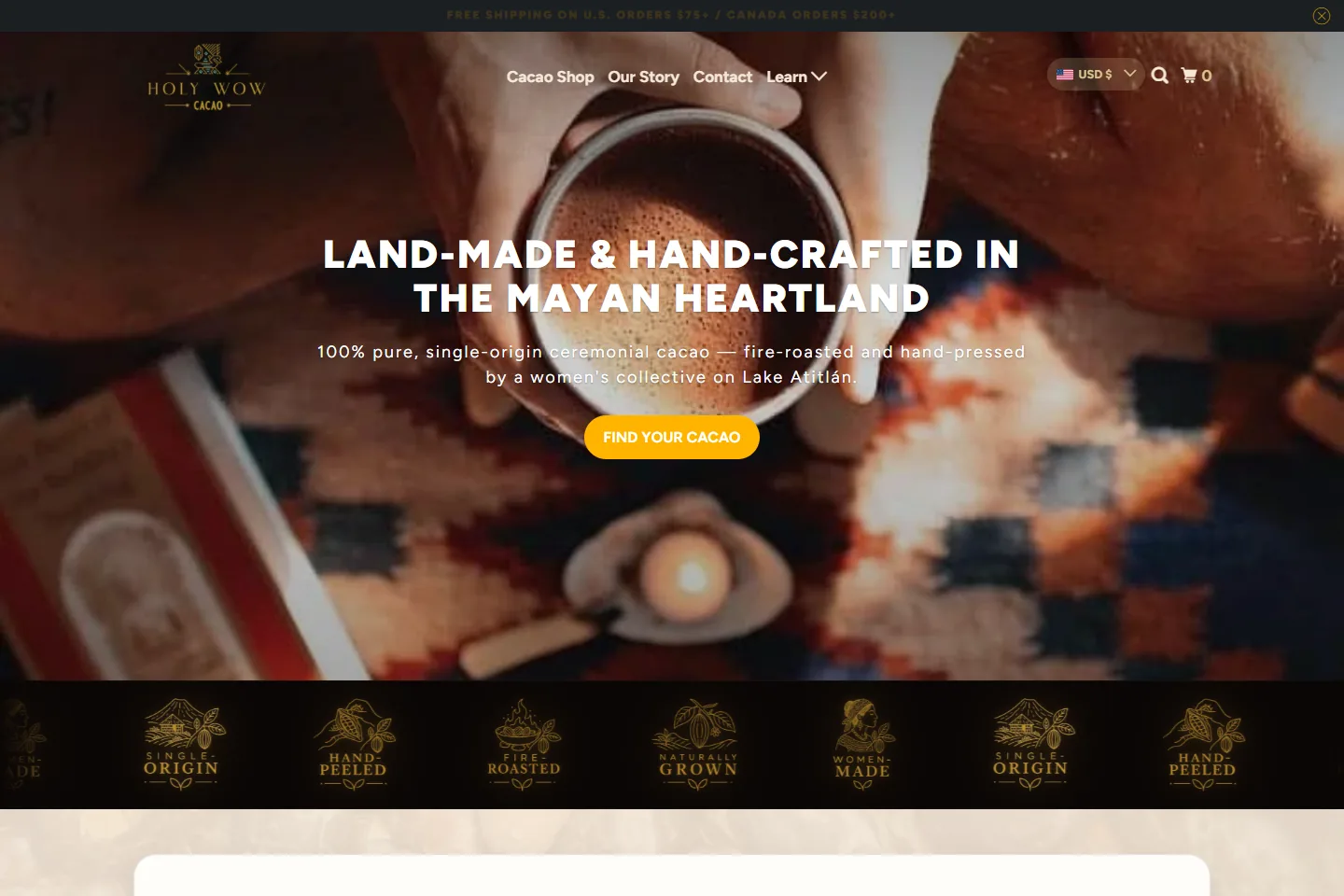 Holy Wow Cacao homepage